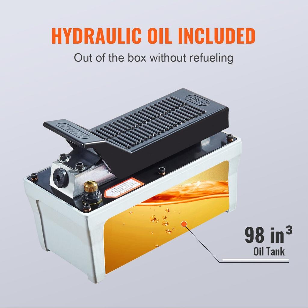 Air Hydraulic Pump, 10,000 PSI 1/2 Gal Reservoir, NPT 3/8" Oil Outlet, NPT 1/4" Inlet, 6.6 Ft Pipe, Foot Actuated Hydraulic Pump Air Treadle for Auto