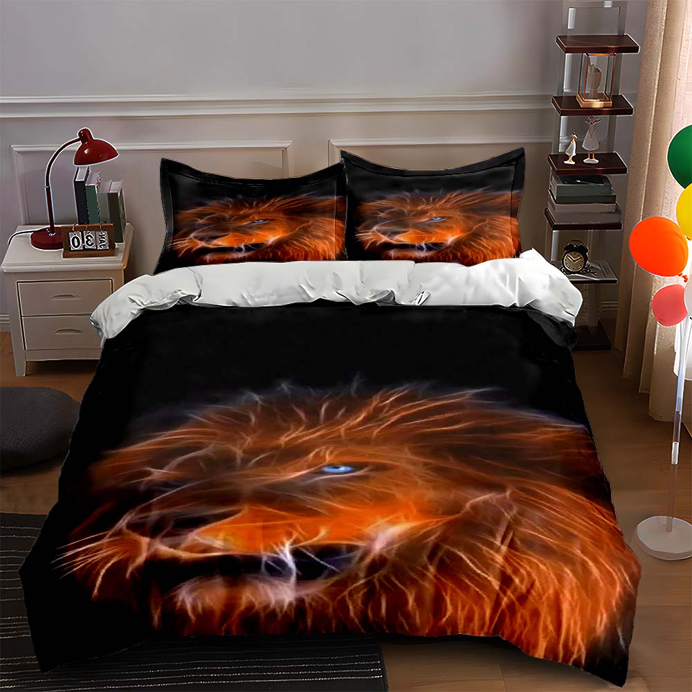 

Fiery lion portrait Bedding Duvet cover sets Duvet covers Pillowcases gifts (1 * Duvet Cover 2 * Pillowcases, without duvet insert) 135x200cm
