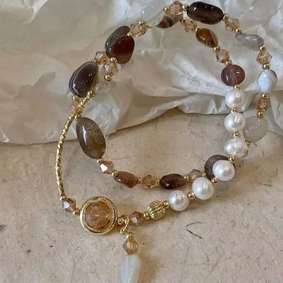 Fashion Double Layered Crystal Pearl Splicing Beaded Bracelets Women Ethnic Crystal Beads Wrap Bracelet Bangle Jewelry