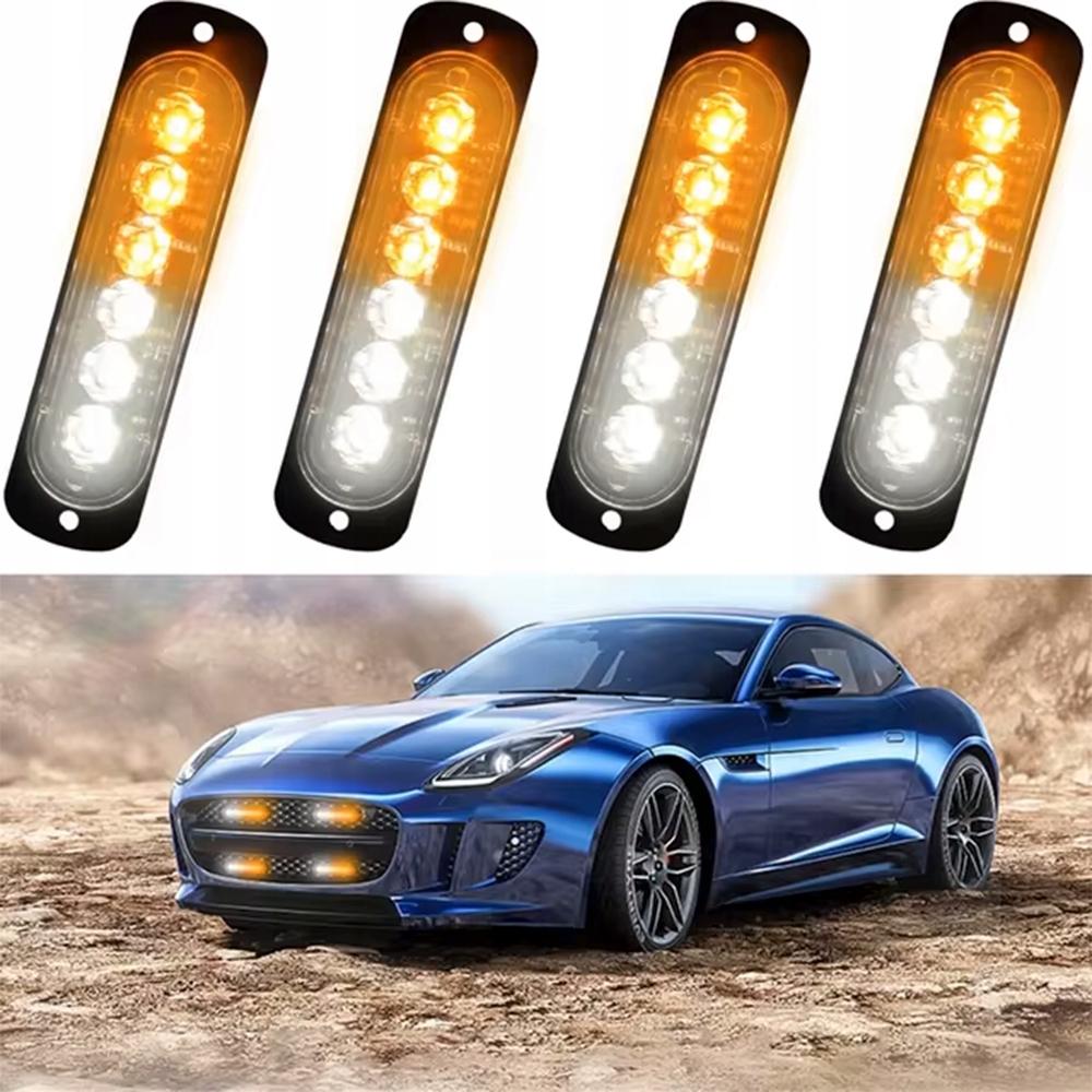 4X Lampada di Avvertimento Lampeggiante Arancione Bianco a LED 18 Programmi Marker