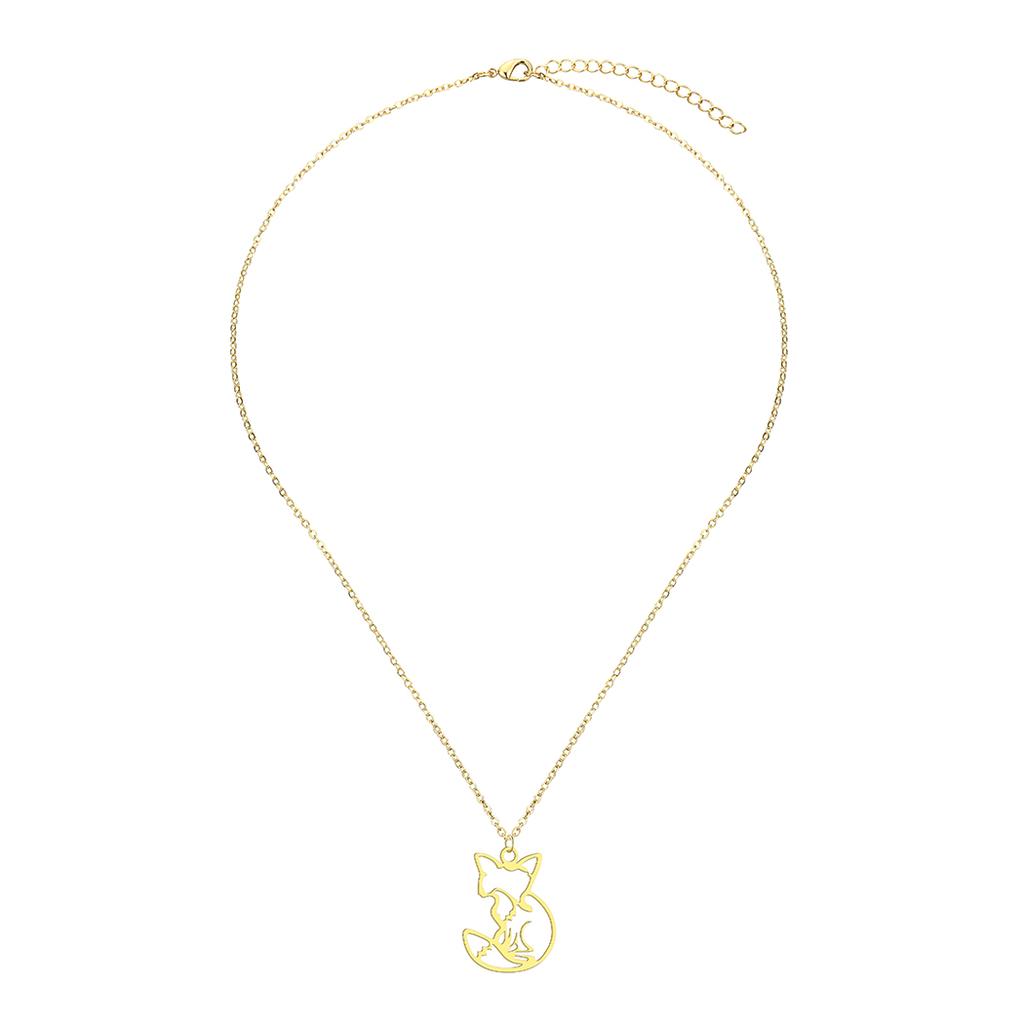 Kinitial Stainless Steel Women's Animal Fox Charm Pendant Necklace Hollow Animal Jewelry