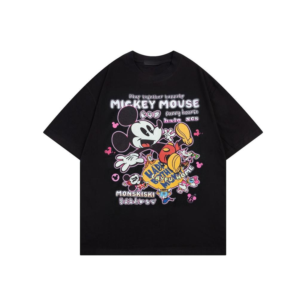 Mickey Mouse Shortsleeved Tshirt Pure Cotton Loose Breathable Unisexs and Womens Trendy Versatile Top Summer