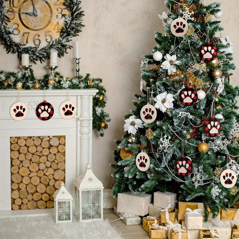 18 Pcs Christmas Dog Paw Wooden Ornaments Tree Hanging Tag Christmas Hanging Ornaments with Ropes for Tree Decor