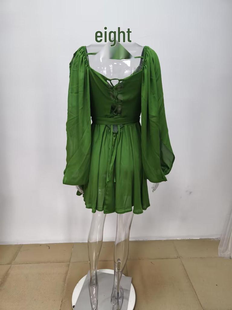 Spring 2026 Women's V-Neck Elegant Solid Pleated Dress - European & American Style