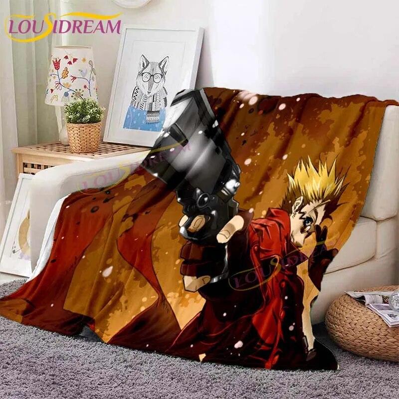 Trigun Flannel Blankets Anime Blankets Vash The Stampede Throw Blanket for Sofa Livingroom Hiking Picnic Blanket Vintage Gift