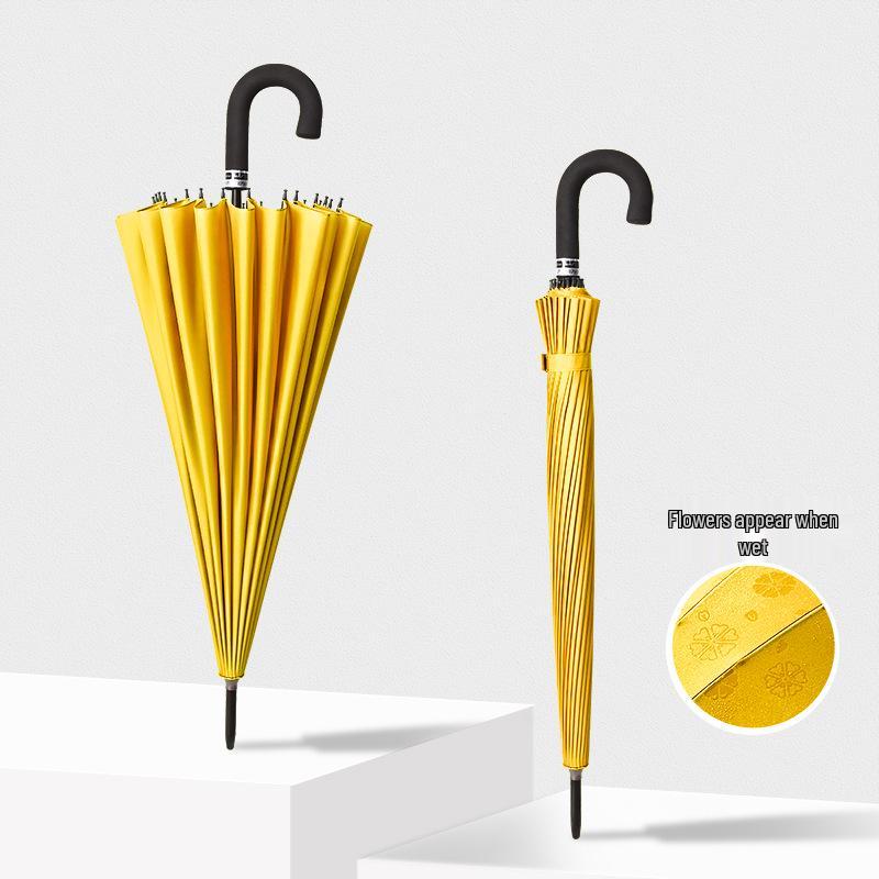 24-Speichen Farbwechselnder Langgriff-Regenschirm für Damen, Extra-Groß, Winddicht, Gebogener Griff, Herren-Stockgriff, Logodesign