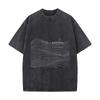 Minimal Abstract Wavy Line Sketch Design Washed Vintage Short Sleeve Loose Streetwear Tee