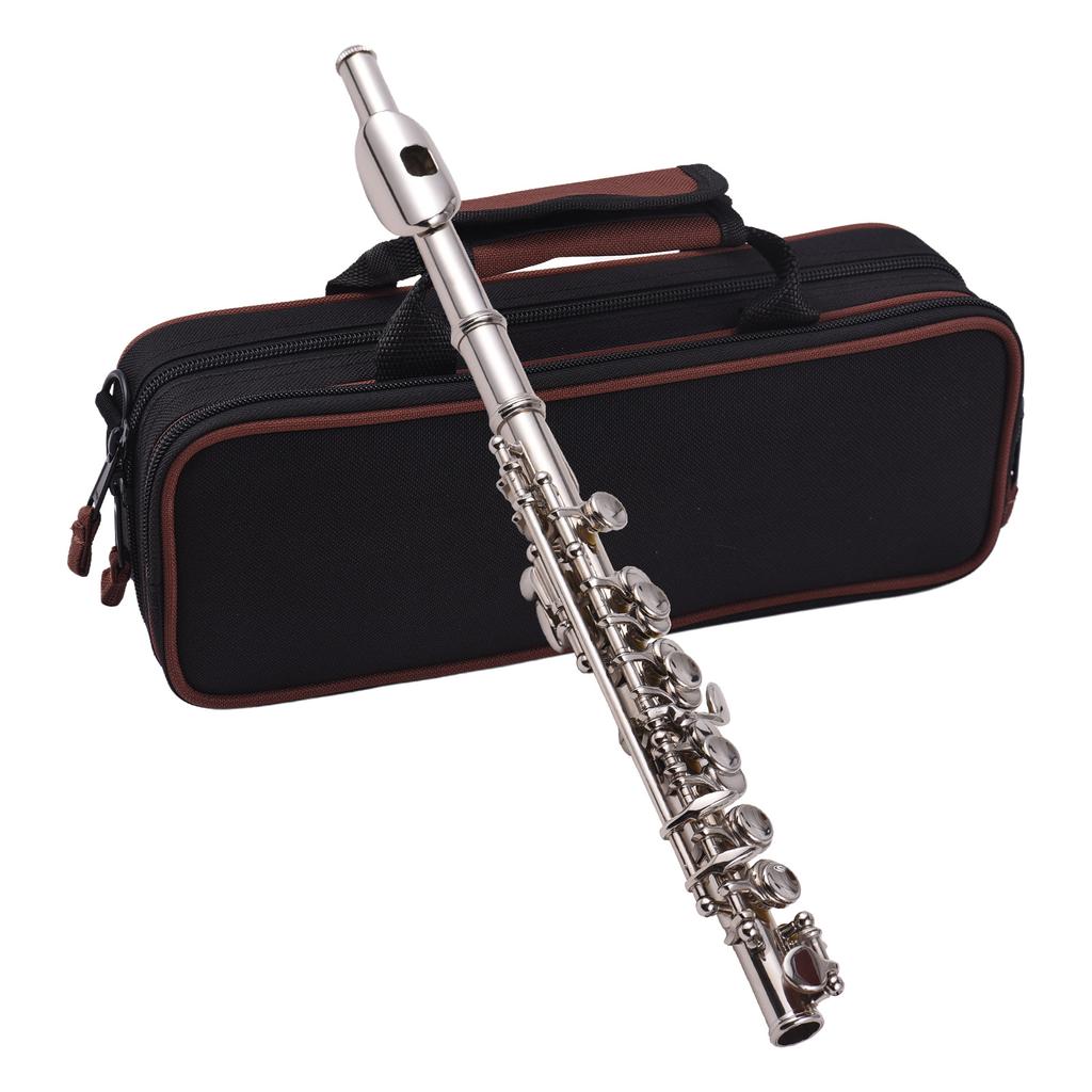 Piccolo Instrument White Copper Nickel Plated C Key Piccolo Flute for Beginners Students with Hard Case Cleaning Rod Cloth and Gloves