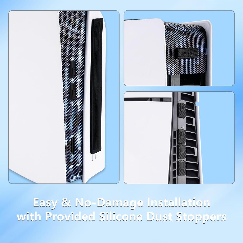 PlayVital Dust Cover Kit for PS5 Slim Digital Cover Mesh Silicone Plug Premium Dust PS5 Slim Accessory Digital 12-in-1 (Disc & Version) - Anti-Dust &