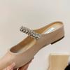 pointed half slippers, women's summer wear 5CM drag head nude rhinestone bag inner height increase flat shoes cool