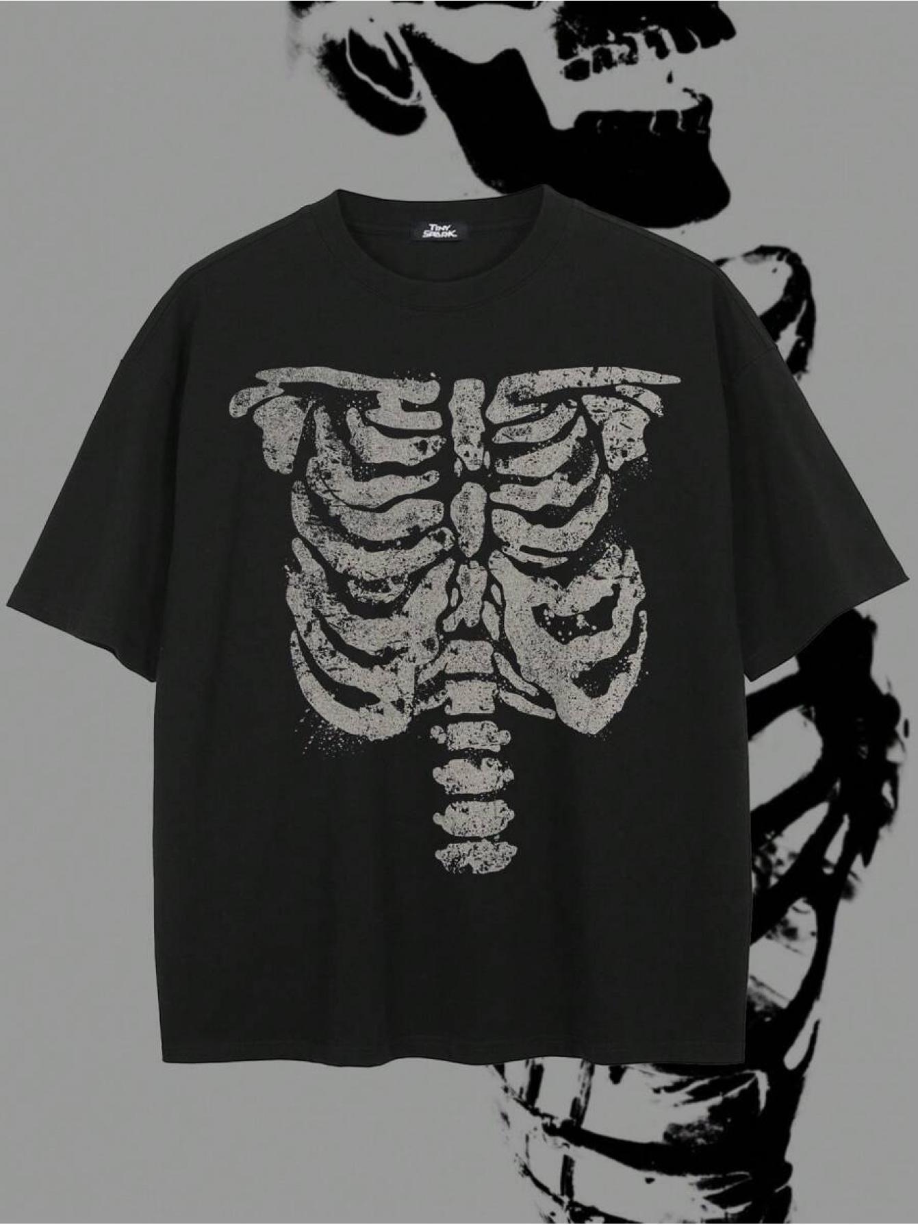 

Tiny Spark Men S Casual Crew Neck Short Sleeve T-Shirt with Skeleton Design XXXXL