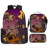 Halloween Backpack Pumpkin Ghost 3-Piece Set Schoolbag Kids Shoulder Bag Cute Bookbag for Boys Girls