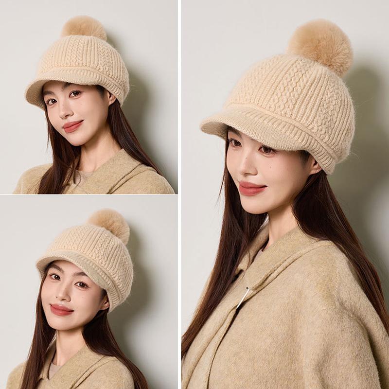 Rabbit Fur Warm Baseball Cap Women's Autumn Winter Velvet Ear Protection Knitted Cap Pullover Wool Cap