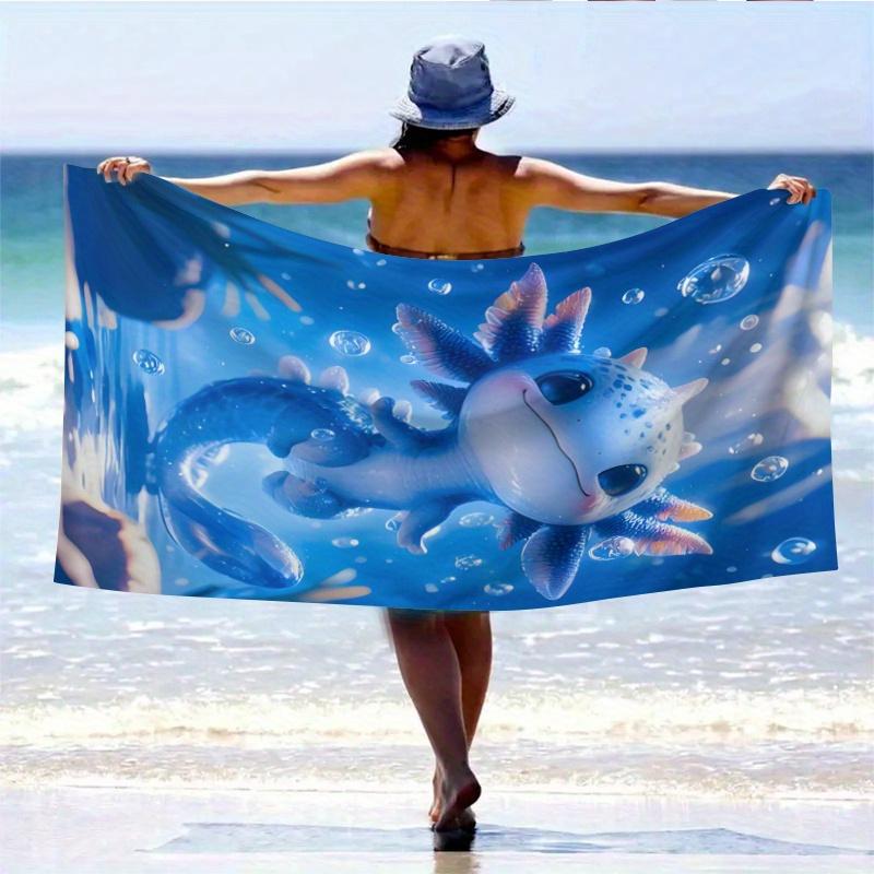 1Pc Cute Axolotl Beach Towel Underwater Animal Print Cartoon Design Quick Dry Soft Microfiber Bath Towel For Kids Girls Gift