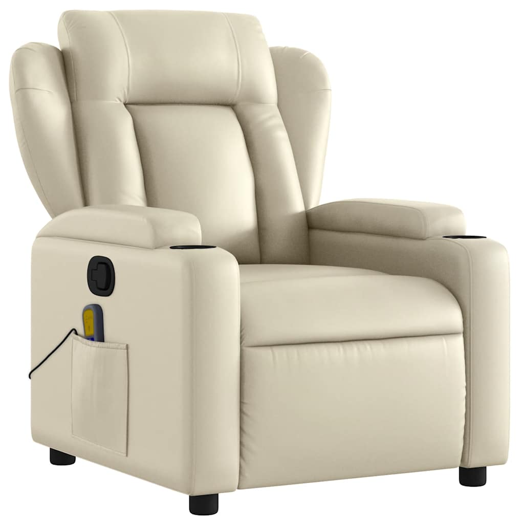 Massage Recliner with Relaxation Function Faux Leather Cream