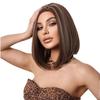 Peruca feminina curta e lisa da moda europeia e americana, cabeça ondulada dividida castanha, peruca sintética de seda de alta temperatura com faixa de cabeça