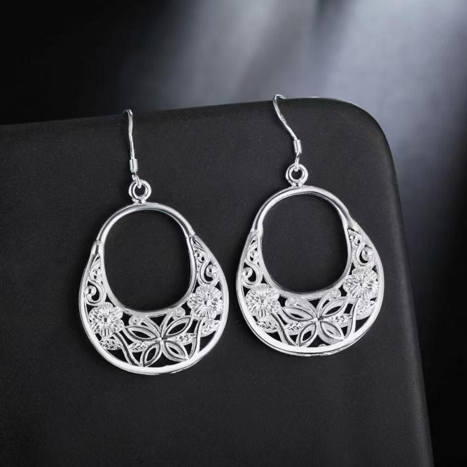Elegant Silver Earring Hooks with Chinese Style Hollow Butterfly Design