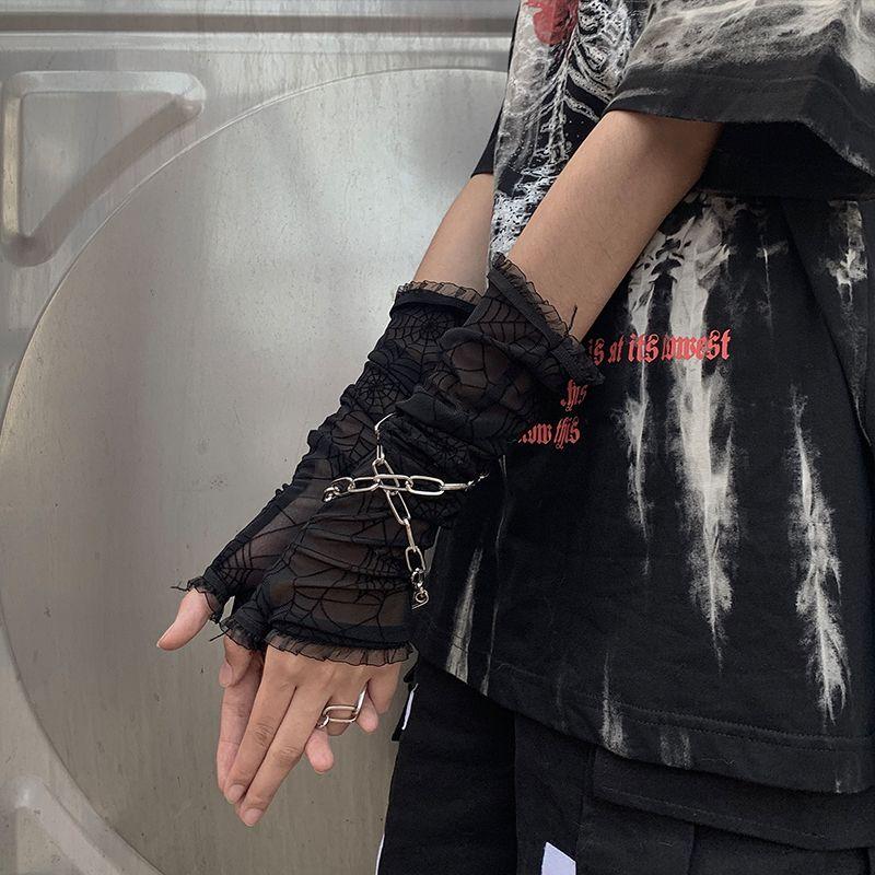 

Перчатки ниндзя с открытыми пальцами «Паутина», темно-черные, без пальцев, защита от солнца, защита рук, нарукавники, ледяной рукав, женские, стиль «Книжная полка Чаошань» Black One size