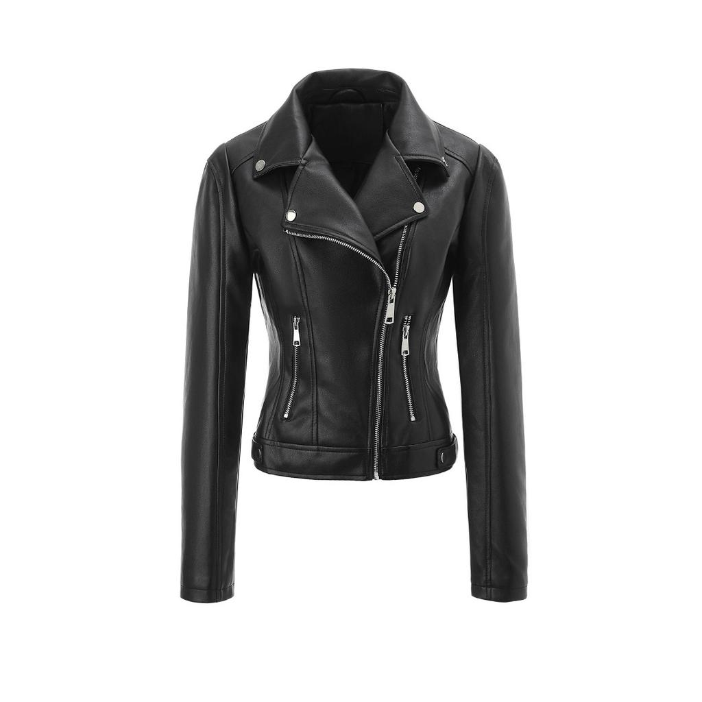 Women's cross-border waist PU leather jacket, locomotive wind lapel jacket jack women's enlarged leather jacket 1XL to 5XL