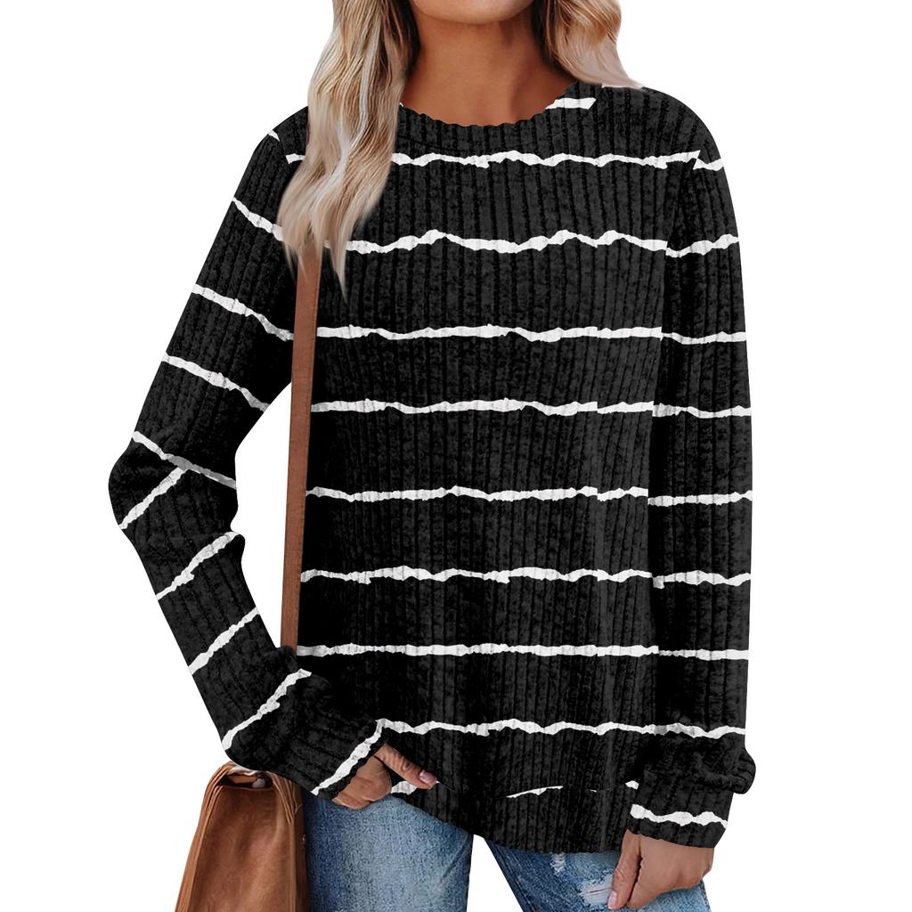 Women's Printed Lightweight Brushed-Cotton Round Neck Top