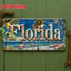 2D Flat Piece, Florida Beach Scene Metal License Plate, Vintage Aluminum Sign, Suitable for Poolside, Patio, Beach Bar