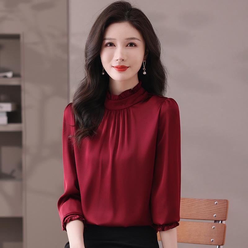 

Chic Women s Faux Silk Long-Sleeve Blouse - Casual, Loose Fit for All Ages Medium