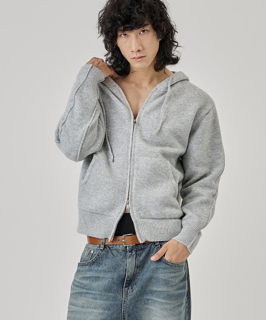 The-Abon Soft Wool Over-Hooded Zip-Up Black