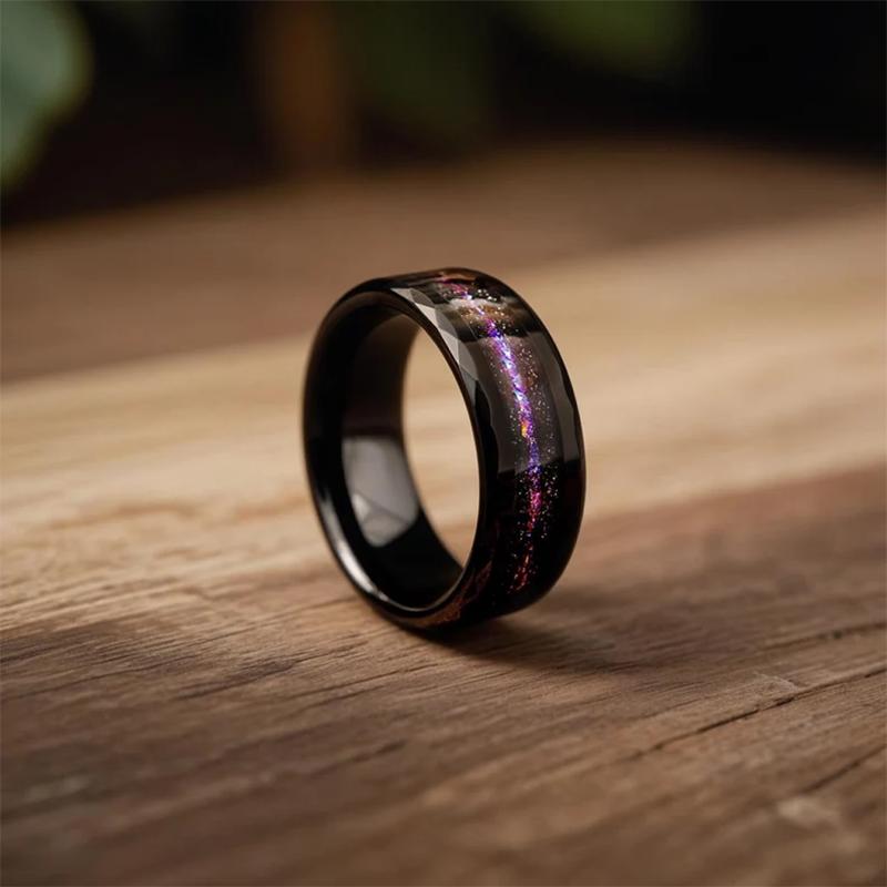 Black Tungsten Carbide Ring for Men Galaxy Engagement Wedding Band Fashion Jewelry Durable Comfort Fit