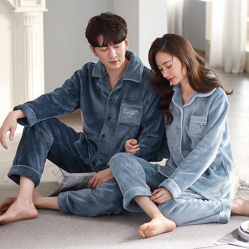 Couple Pajamas Women'S Autumn And Winter Models Fleece Thickened Flannel Warm Coral Fleece Loungewear Men'S Suit