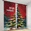 2 Pieces Christmas Deer Bell Pine Branch Patterns Curtains Rod Pocket Mount Digital Printed Polyester for Living Room Kitchen