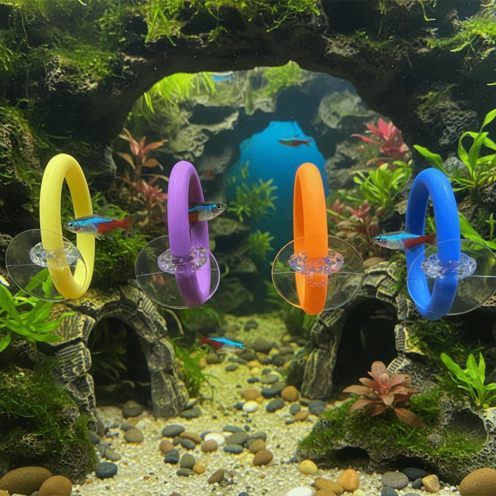 4PCS/SET Suction Cup Fish Training Ring Waterproof Fish Tail Toy Fish Teasing Toys Colorful Fish Interactive Toy