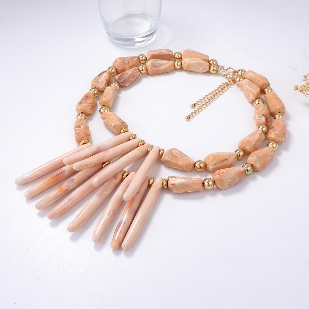 European and American Personality Trends, Niche Design, Vacation Style, Exaggerated Double-layered Wear, Geometric Resin Coral Necklace
