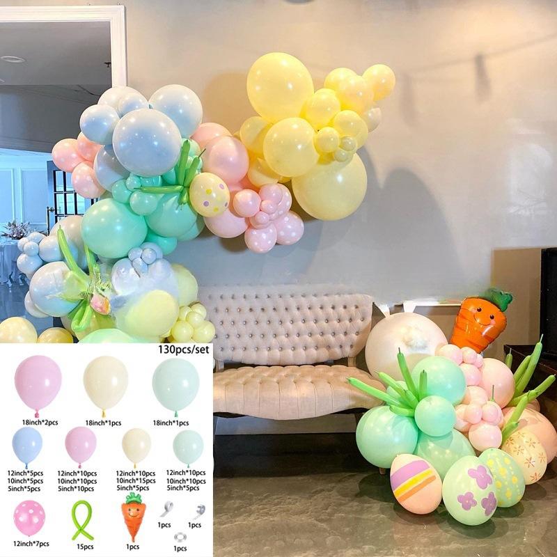 Easter Balloon Wreath Arched Rabbit Theme Party Background Arrangement Scene Decoration Colorful Latex Cross