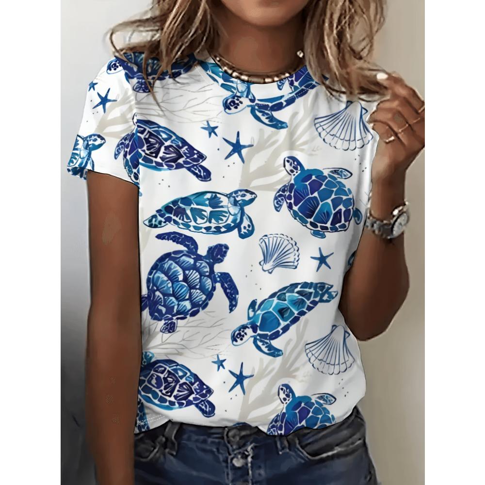 Sea Turtle Animal 3D Print Women's Short Sleeve O-Neck T Shirt Fashion Casual  Harajuku Y2k