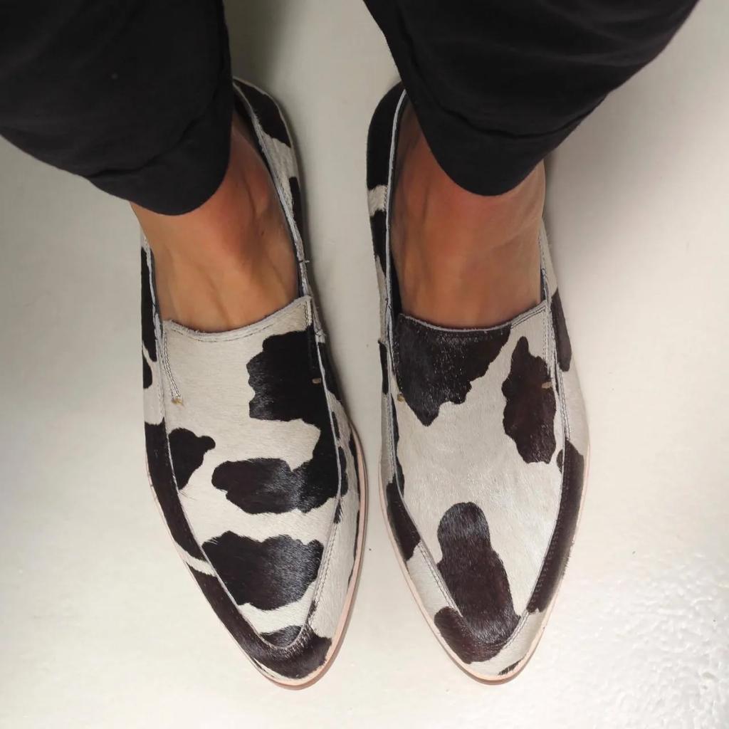 Fashion New Pointed 40-43 Shallow Mouth Cow Pattern Large Size Casual Single Shoes for Women Sneakers  Zapatos De Mujer