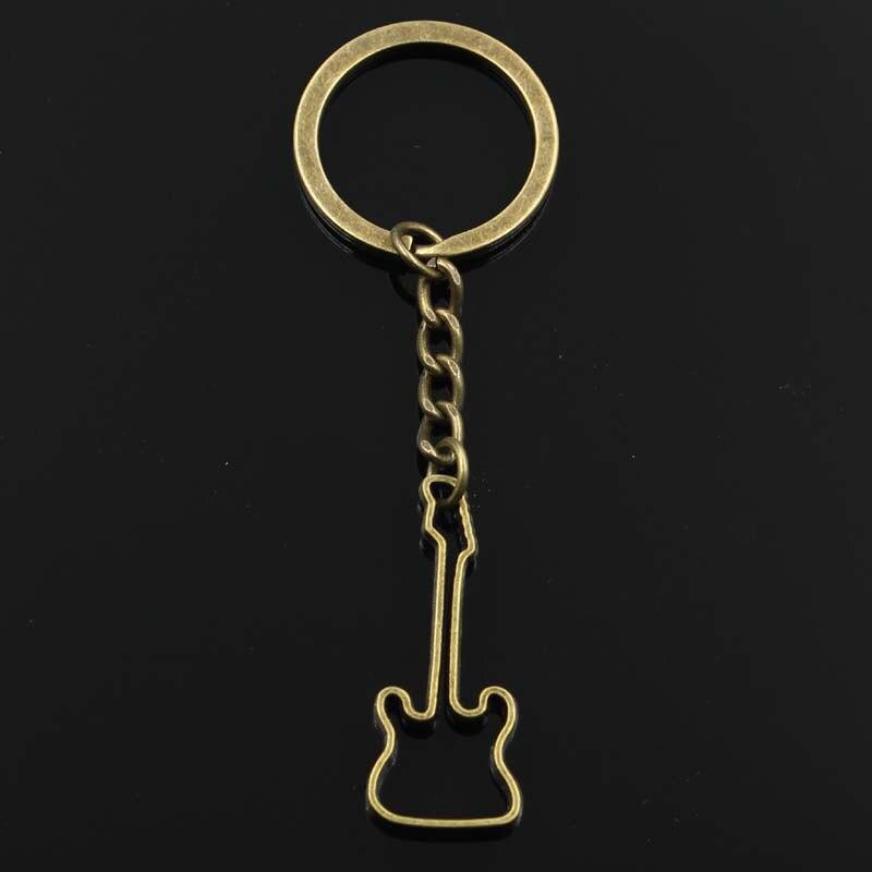 Fashion Hollow Guitar 40x17mm Pendant 30mm Key Ring Metal Chain Bronze Men Car Gift Souvenirs Keychain