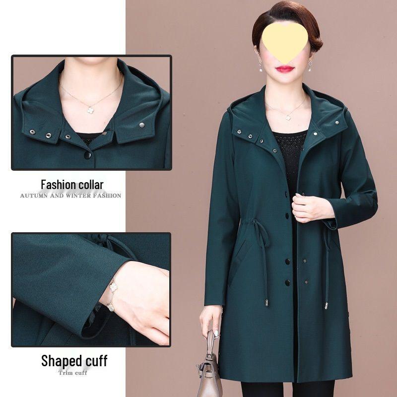 Mom's Versatile Mid-Length Trench Coat - Elegant, Large-Size, Casual Wear for Spring and Autumn