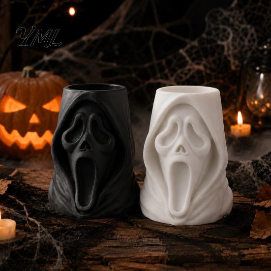 Three Dimensional Sculpture Halloween Ghost Face Candy Bucket, 3D Printed Trick or Treat Snack Holder, Small Ornament Holder Spooky Screaming Desktop