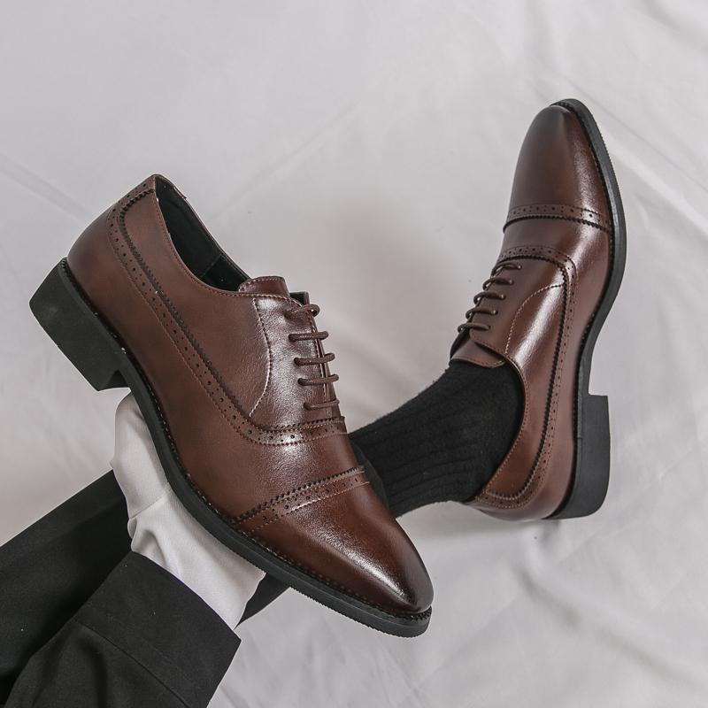 Men Oxfords Dress Brogues Derbys Brown Formal Business Black Patent Leather Shoes Tuxedo Wedding Shoes Over Sized