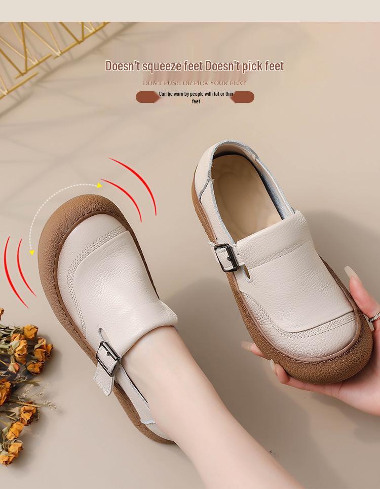 Dámské retro boty z hovězí kůže s kulatou špičkou a měkkou podrážkou - Všestranný styl pro jaro 2025