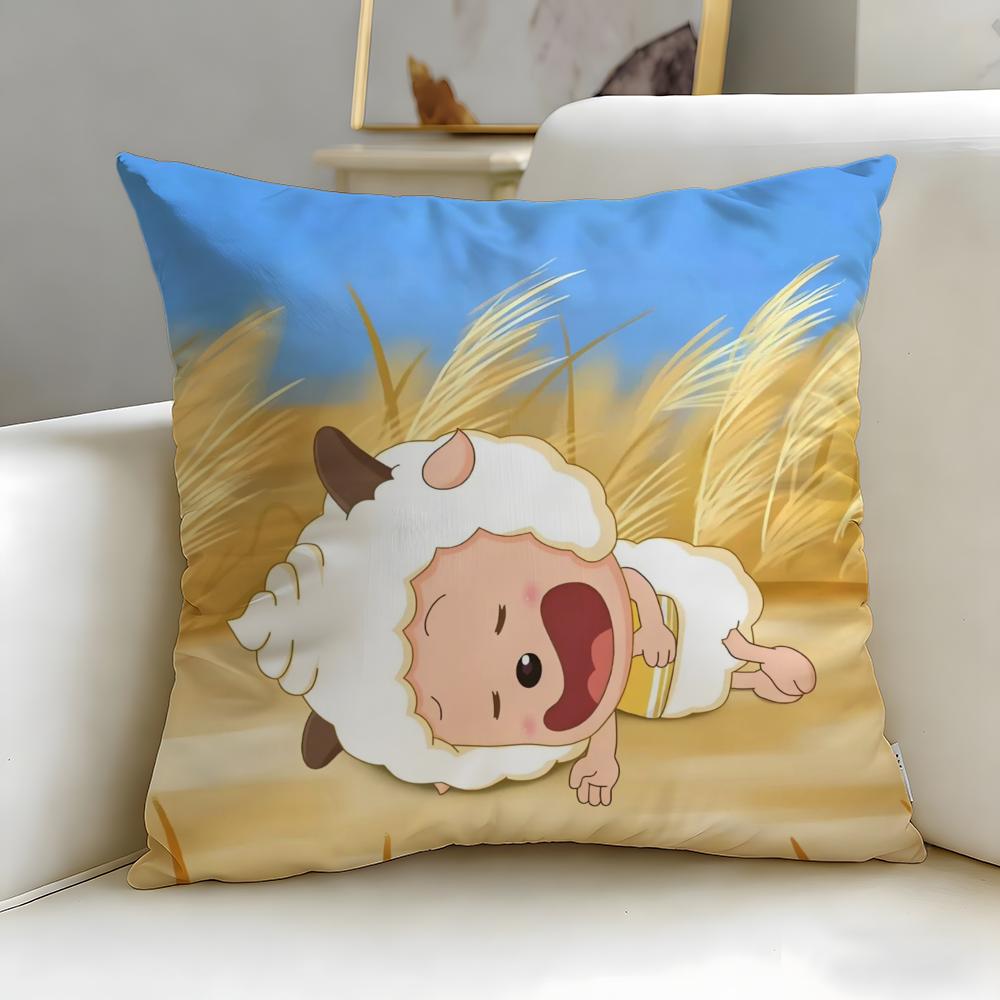 

Pleasant Goat and Big Big Wolf Cushion Cover Soft EasyWash Pillow Case Versatile for Couch Bed Travel and Office 30X30cm