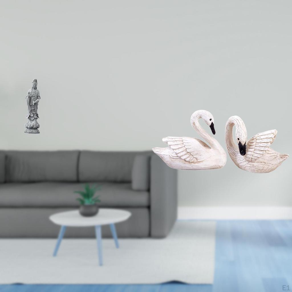 Guan Yin Swan Statue Resin Sculpture Feng Shui Ornament Chinese Female Buddha Figurine Bird Artwork