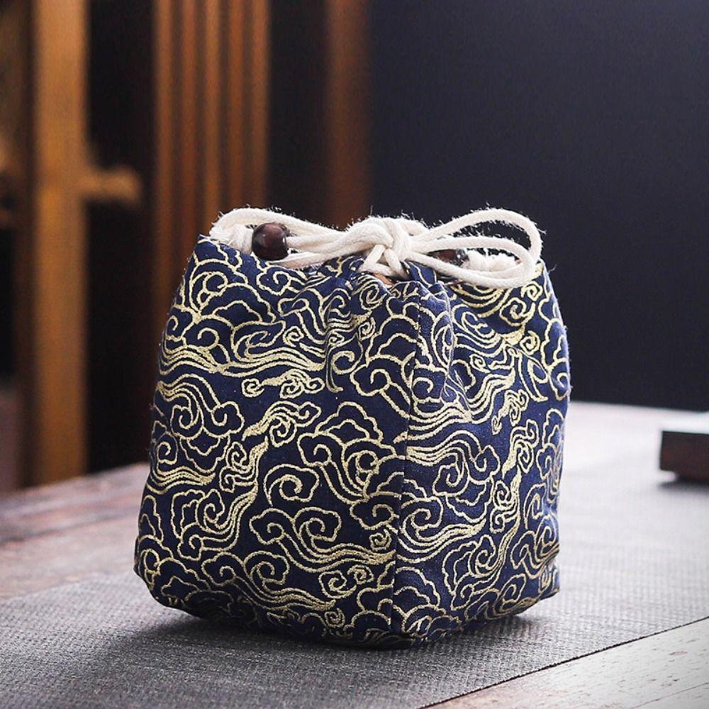 Canvas Chinese Style Handbag Cloud Square Flower Wrist Bag Elegant Tea Set Storage Bag  Streetwear