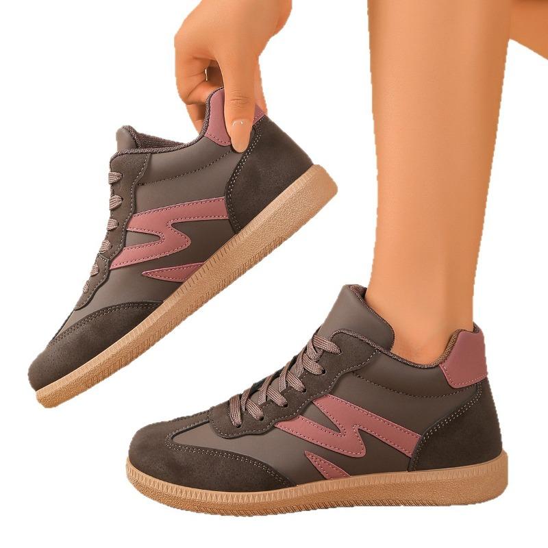 Women's Wide Width High-Top German Trainers - Color Block Retro Sneakers for Fall, Chunky Sole Casual Shoes