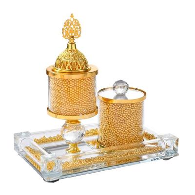 Elegant Tabletop Incenses Burners Set Windproof Cover Design Glass Metal Home Fragrances Diffusing System Accessories