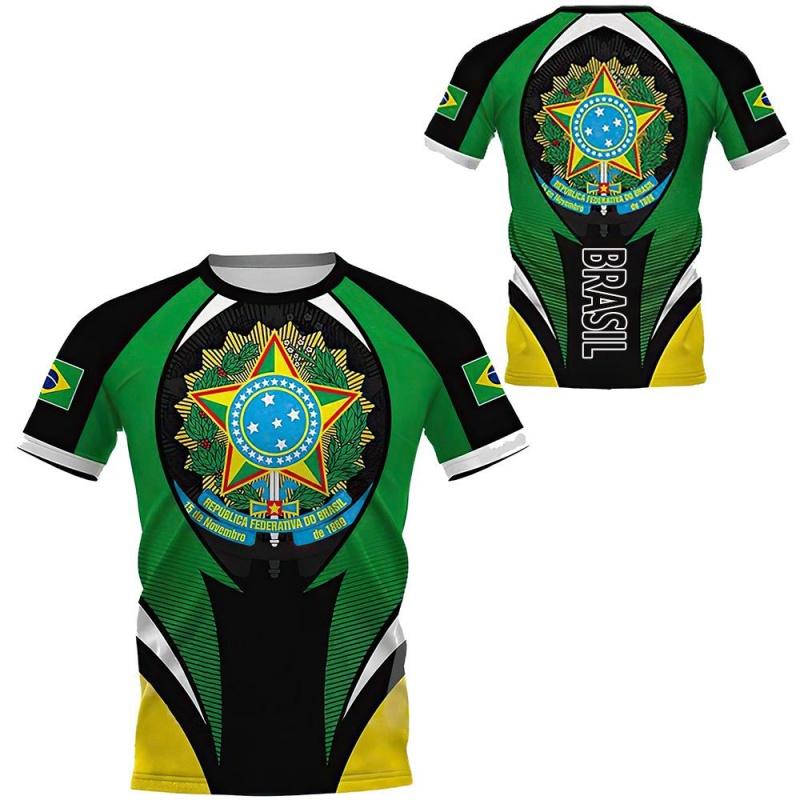 3D Printed Brazil Flag T Shirt Men Brazilian Football Pattern T-Shirts Summer Street Sports Round Neck Tops Short Sleeve Tees
