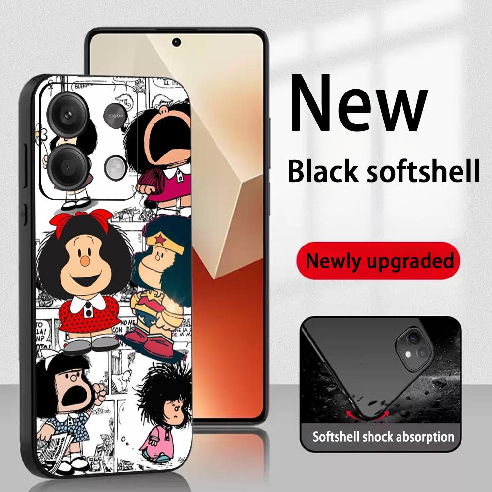 Cute Mafalda girl fashion pattern Phone Case For Redmi Note 14 13 12 11 Pro Plus S 5G 14C A3 Soft Black Phone Cover