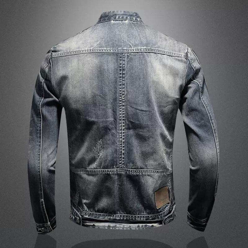 Men's Denim Jacket Casual Retro Plus Stand Up Collar Zipper Jacket Cycling Motorcycle Suit Trendy