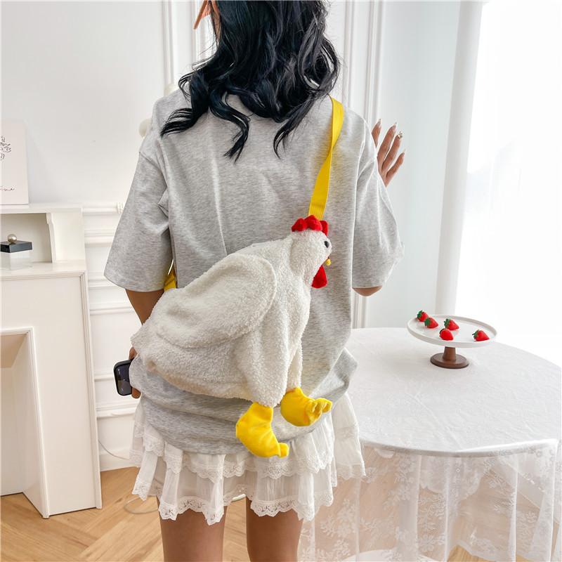 Borsa a forma di gallina con cerniera Borsa a tracolla per donna Borsa alla moda in pile morbido Borsa di peluche a forma di gallina Borsa a tracolla