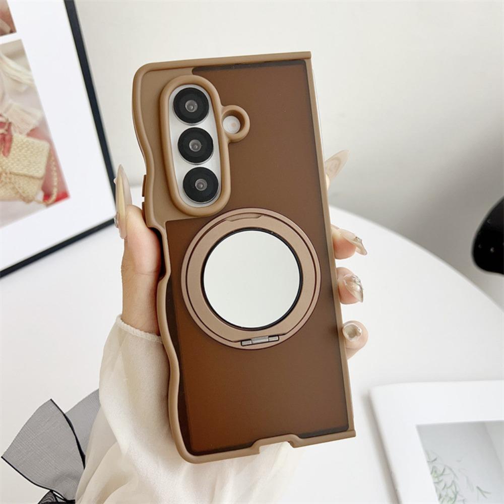 

For Magsafe Magnetic Matte Phone Case for Samsung Galaxy Z Fold 7 6 5 4 Rotating Bracket Mirror Holder Shockproof Soft TPU Cover Galaxy Z Fold7
